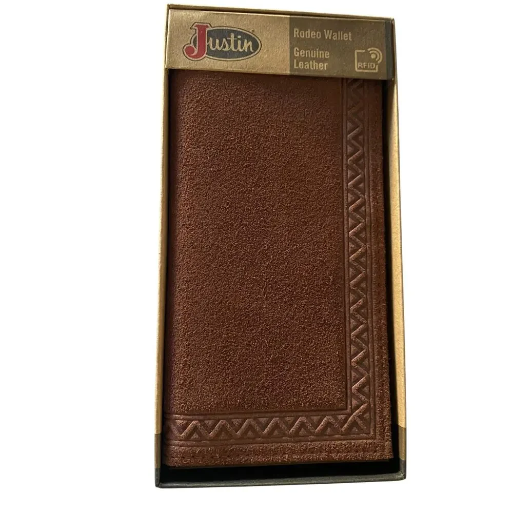 NWT Men’s JUSTIN RODEO SUEDE LEATHER RFID WALLET WITH GEOMETRIC TRIM 23093767W1